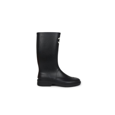 CHANEL BLACK HIGH CAOUTCHOUC CC BOOTS G39620